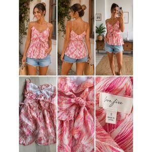 Y2K Tropical Palm‎ Print Ruffle Cami Tank Babydoll Top Small